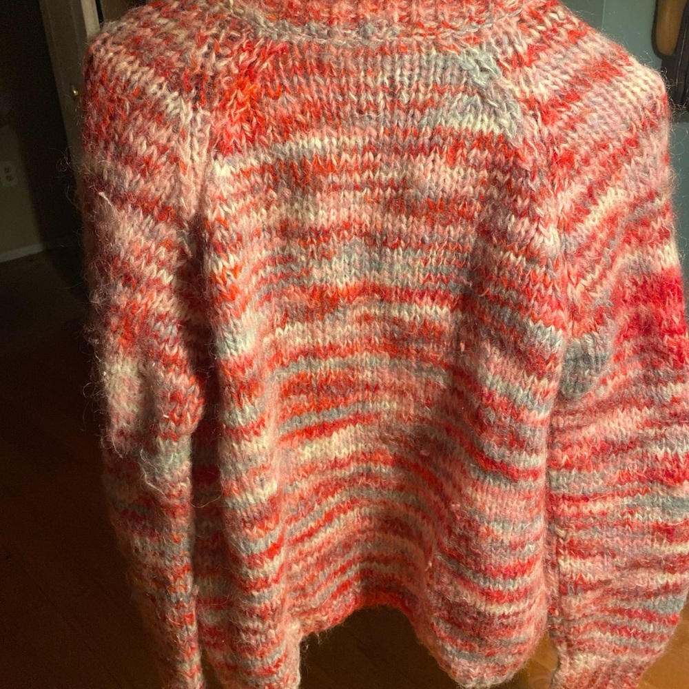Vintage Multicolor Fuzzy Striped Cardigan - Coral, Pink, Cream, Gray - Picture 3 of 4
